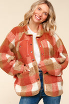 Haptics Rust & Camel Plaid Sherpa Button Down Jacket Haptics