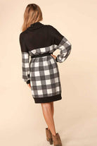 Haptics Black Buffalo Plaid Turtle Cowl Neck Belted Sweater Dress Final Sale Haptics