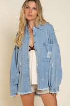 POL Lemonade Button Down Raw Hem Distressed Shacket Trendsi