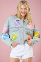 Peach Love Football Towel & Sequin Embroidery Denim Jacket Large Ave Shops