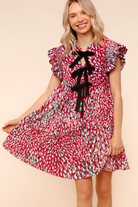 Haptics Pattern Pending Bow Detail Dress in Fuchsia and Black Womens