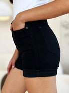 Judy Blue Black High Waist Tummy Control Cuffed Denim Shorts Trendsi