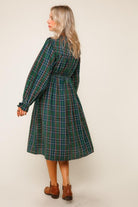 Haptics Hunter Green Midi Plaid Dress with Side Pockets