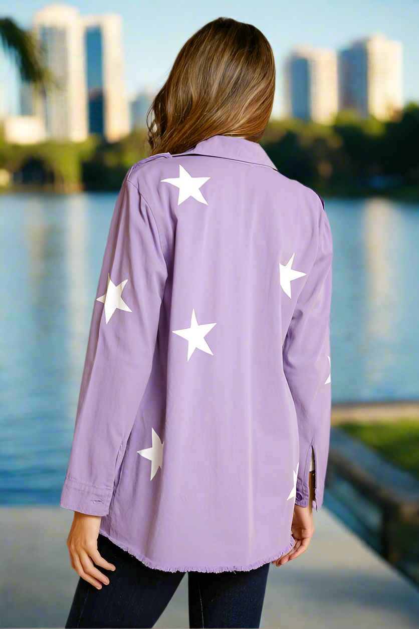 Davi & Dani Lavender Star Printed Military Jacket Davi & Dani