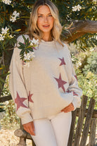 And The Why Shinny Star Pattern Knit Pullover Sweater- Ivory & Pink