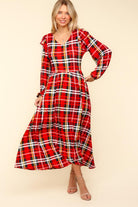 Haptics Red Plaid Ruffle Detail Fit & Flare Midi Dress Haptics