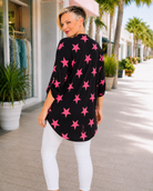 Heimish Bulgari Knit Black with Hot Pink Stars Blouse