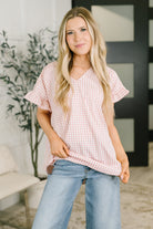 A Different Side Of Me Gingham Blouse in Dusty Rose Womens