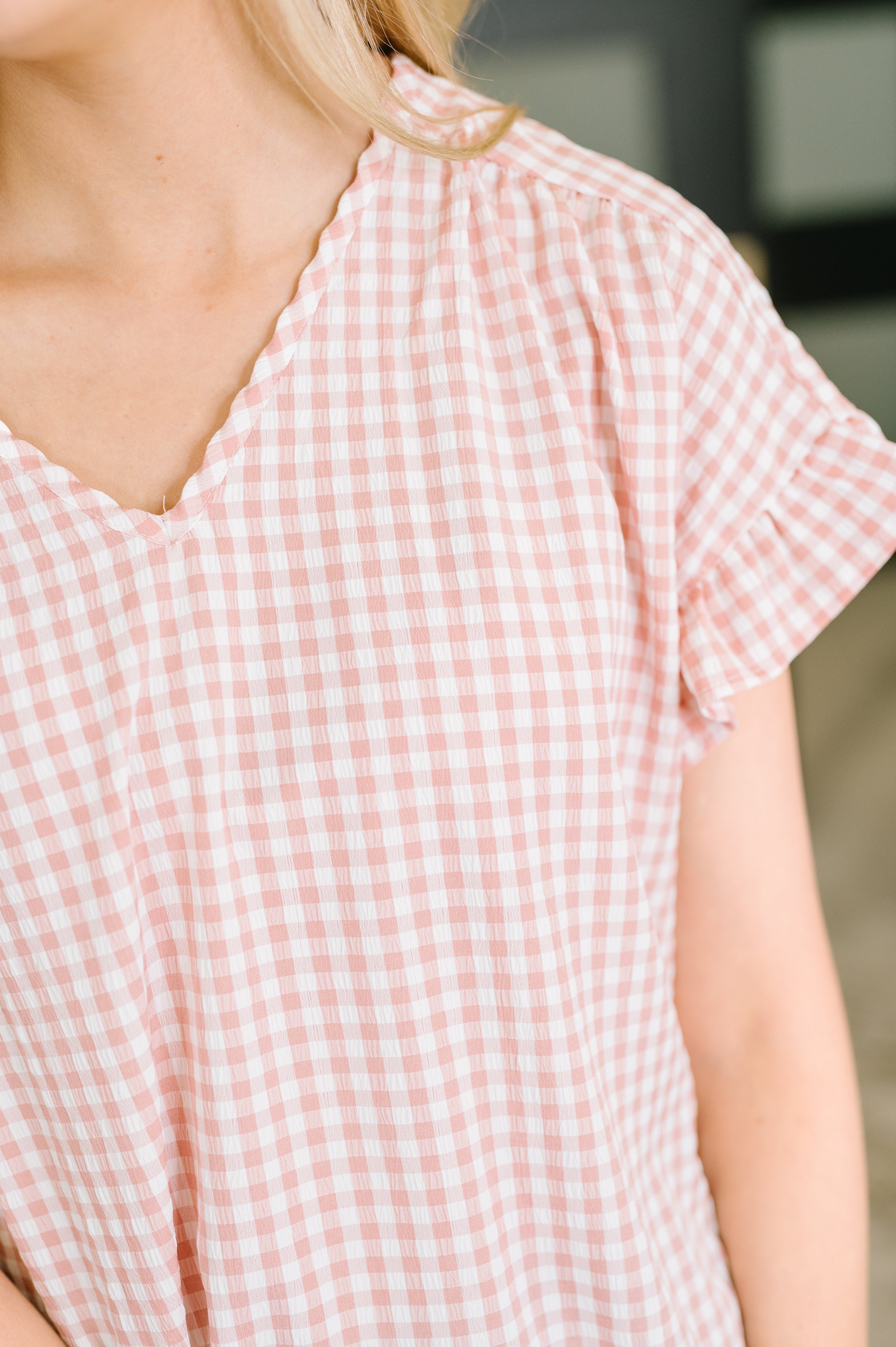 A Different Side Of Me Gingham Blouse in Dusty Rose Womens