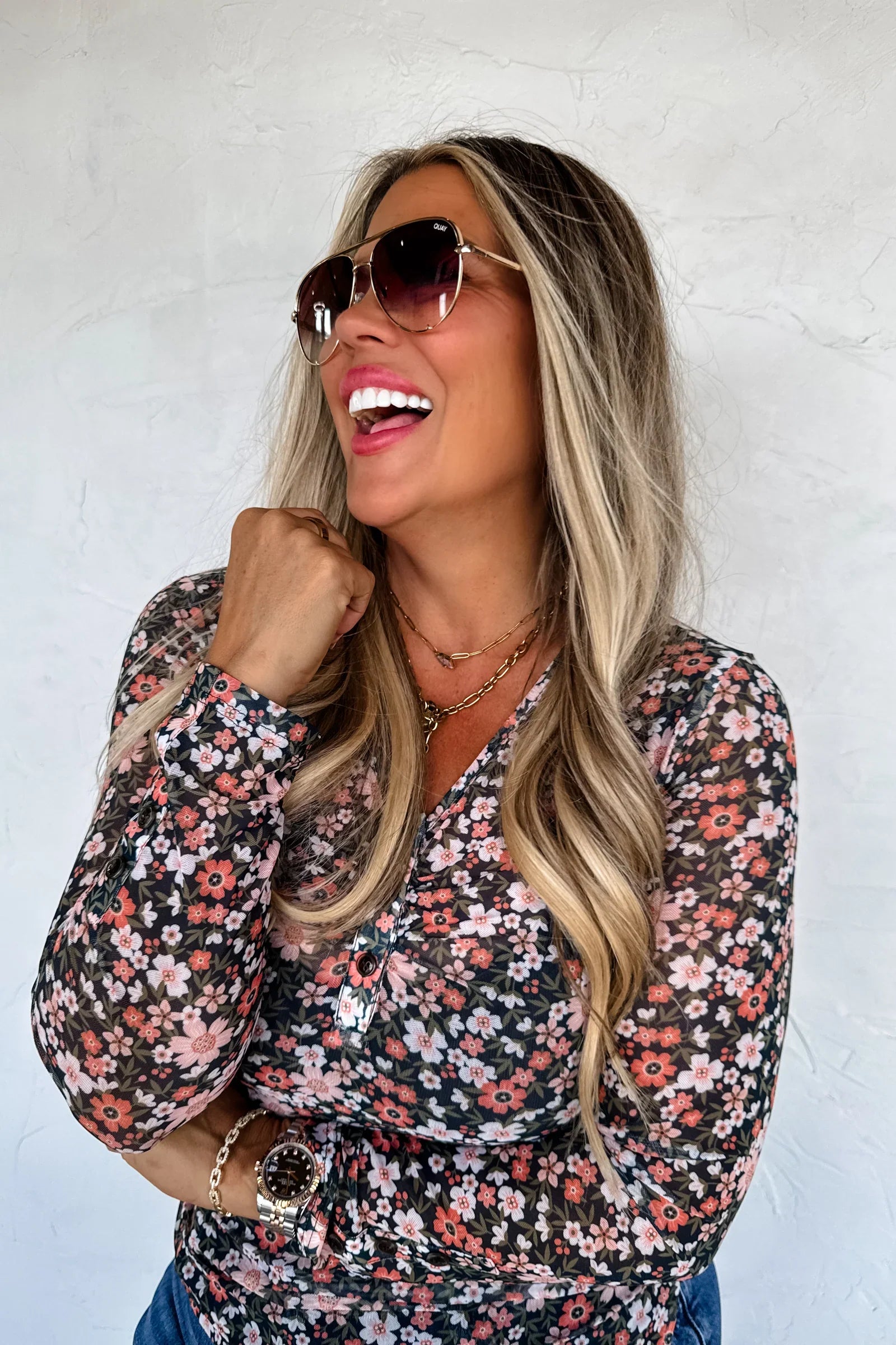 PREORDER: Blakeley Annie Vneck Mesh Top Womens