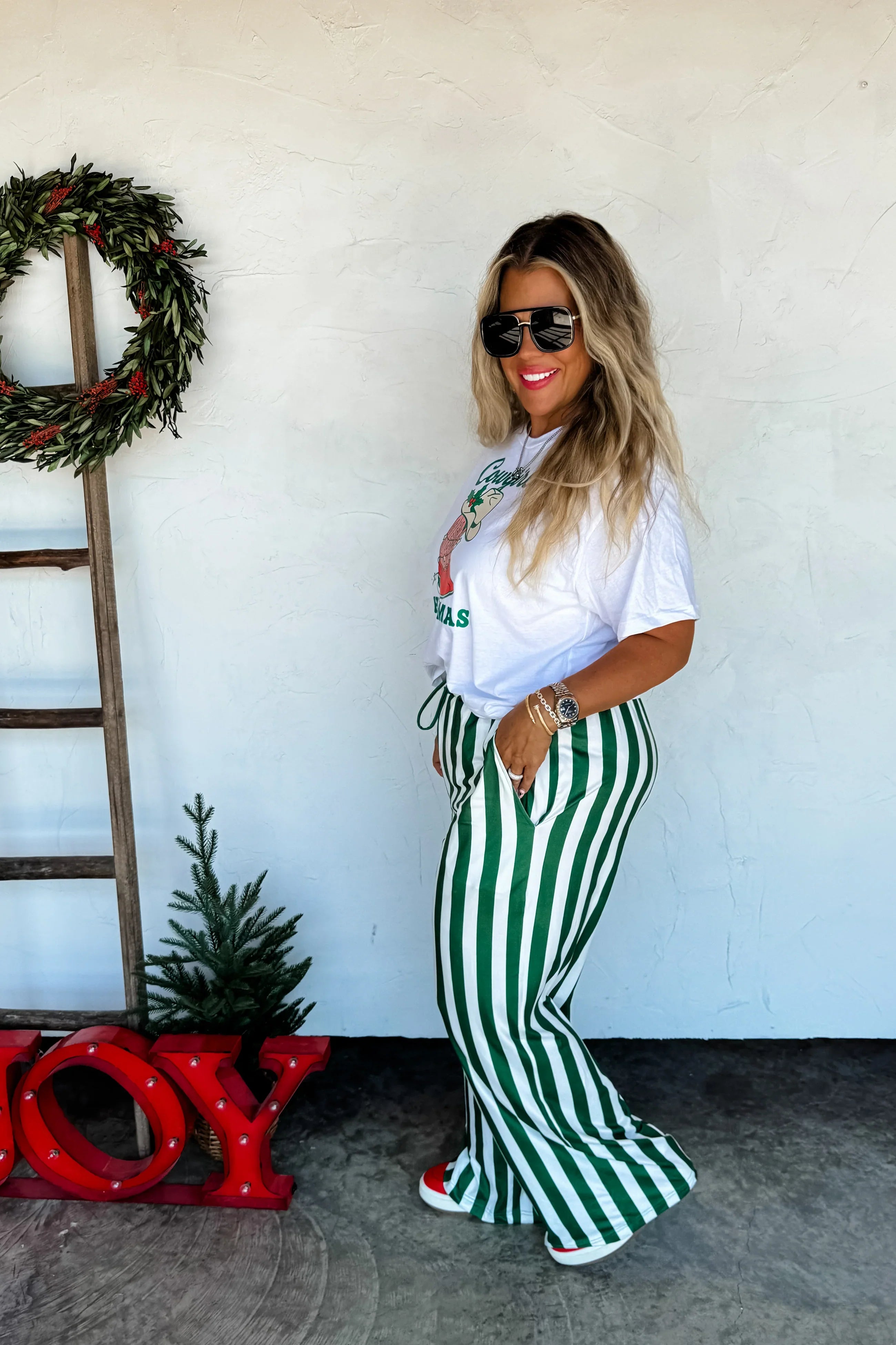 PREORDER: Blakeley Christmas Vertical Vibes Stripe Pants Womens