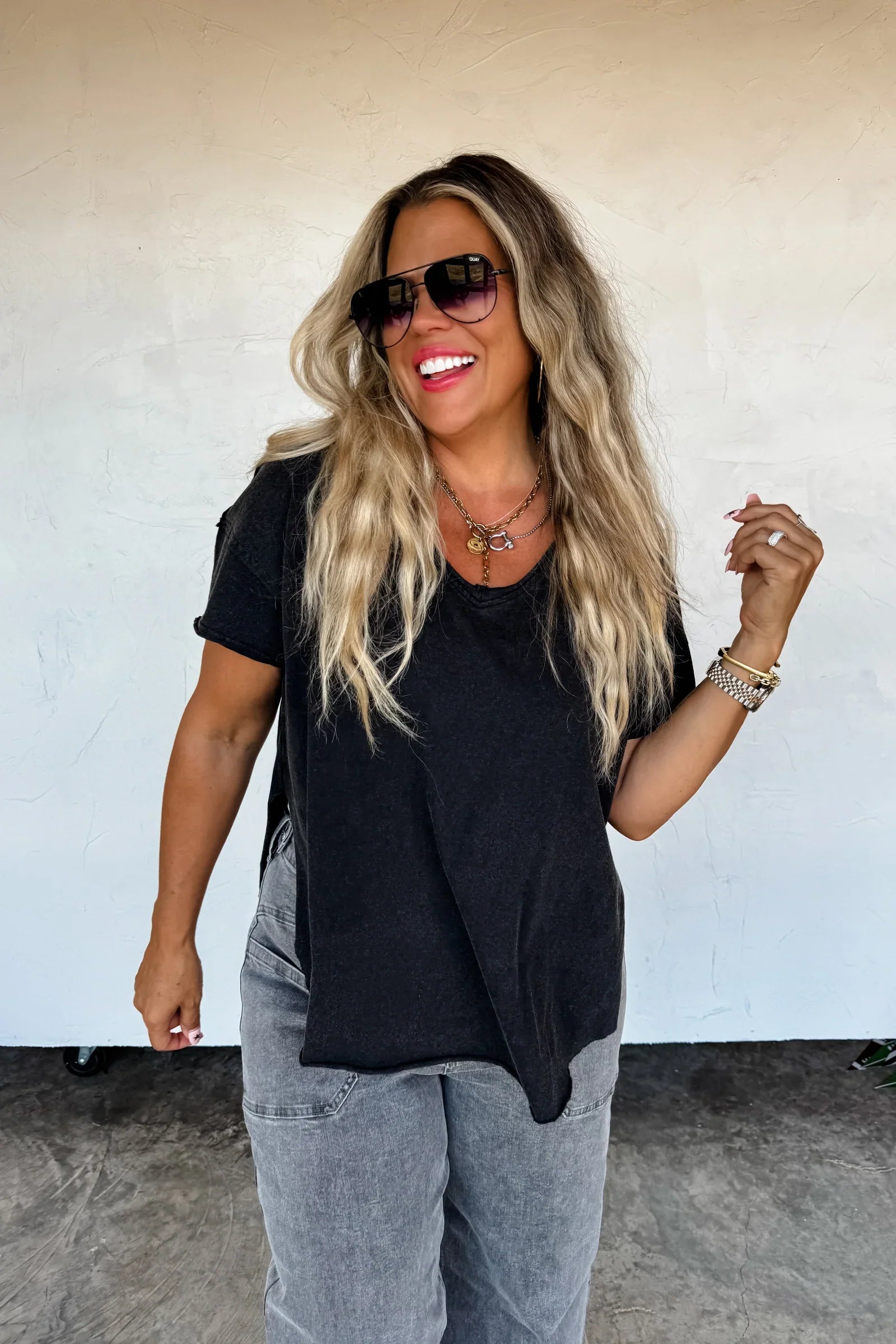 PREORDER: Blakeley Joey V-Neck Washed Cotton Boyfriend Tee Womens