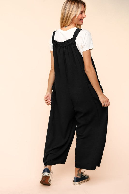 Haptics Black Wide Leg Adjustable Baggy Bib Jumpsuit Haptics