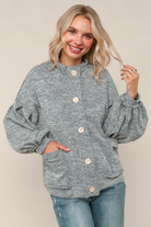 Haptics Heather Gray Two-Tone Jacquard Hacci Knit Button Down