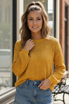 And The Why Mustard Heart Knit Lightweight Sweater