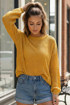 And The Why Mustard Heart Knit Lightweight Sweater