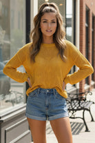 And The Why Mustard Heart Knit Lightweight Sweater