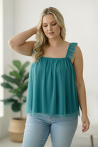 And The Why Dreamy Teal Tulle Tank Top