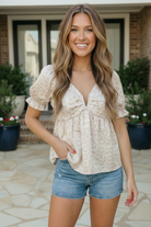 And The Why Satin Animal Print Puff Sleeve Babydoll Top