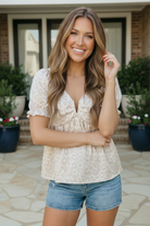 And The Why Satin Animal Print Puff Sleeve Babydoll Top