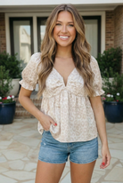 And The Why Satin Animal Print Puff Sleeve Babydoll Top