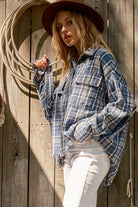 And The Why Blue Plaid Cotton-Blend Fray Hem Shacket