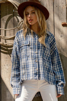 And The Why Blue Plaid Cotton-Blend Fray Hem Shacket