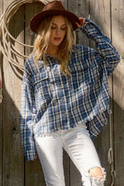 And The Why Blue Plaid Cotton-Blend Fray Hem Shacket