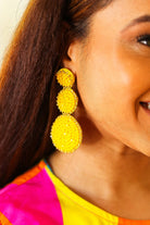 Yellow Beaded Round Pendant Earrings Jane Claire