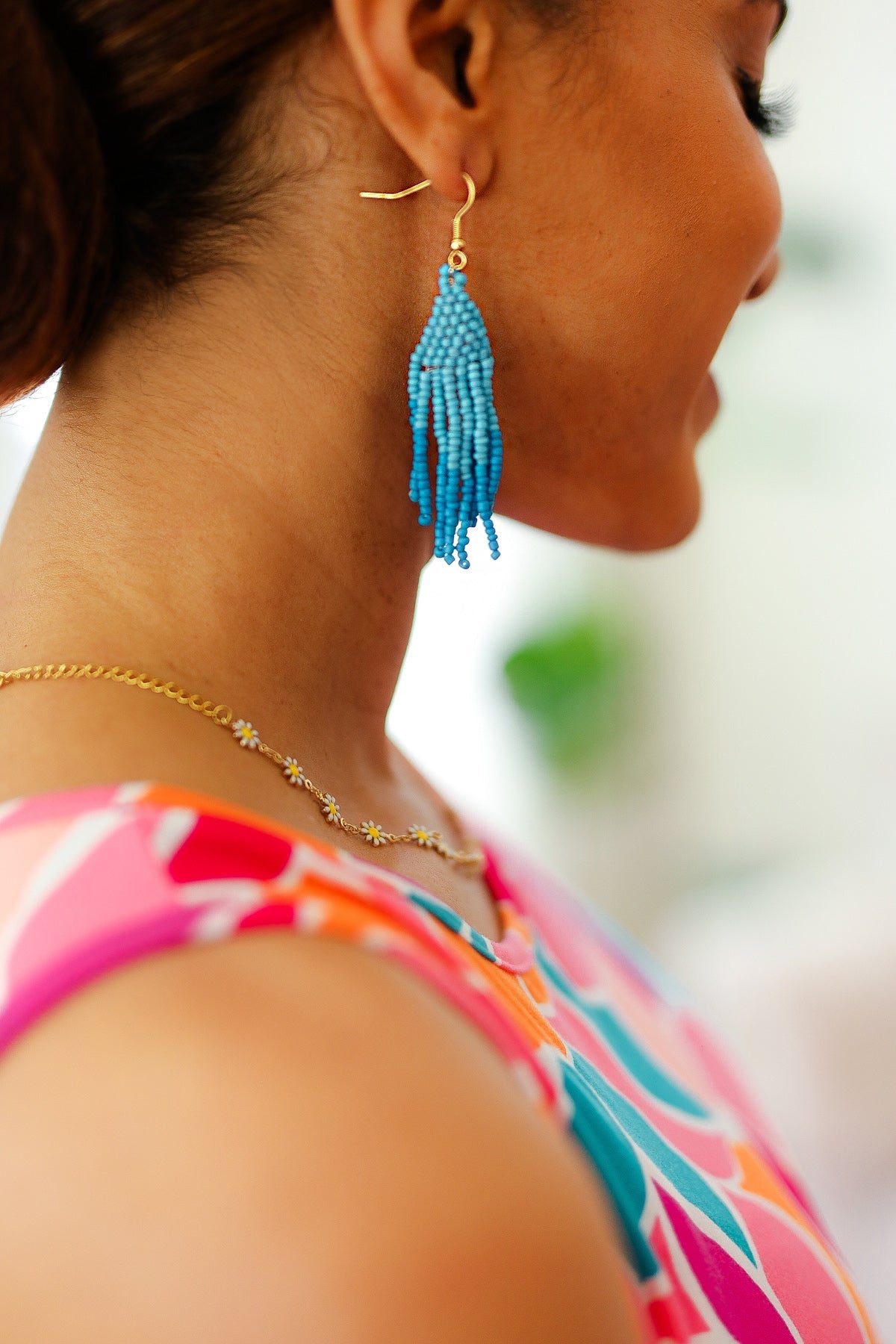 Azure & Blue Beaded Pyramid Drop Earrings ICON