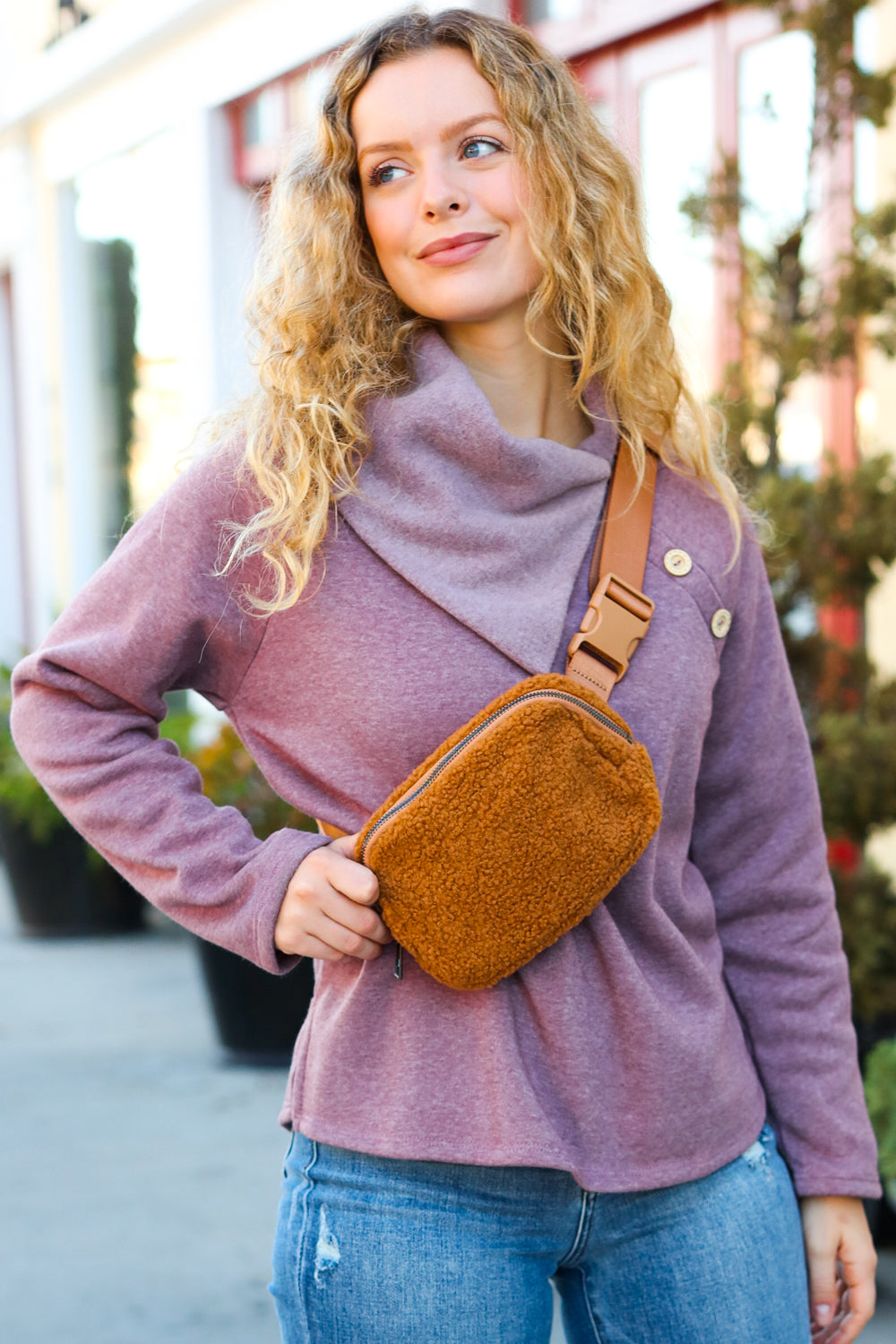 Maple Brown Sherpa Crossbody Sling Bag ICON