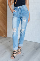 Judy Blue Aiden High Rise Patch Pocket Distressed Boyfriend Jeans 24W Ave Shops