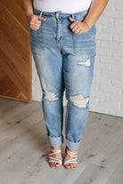 Judy Blue Aiden High Rise Patch Pocket Distressed Boyfriend Jeans Ave Shops