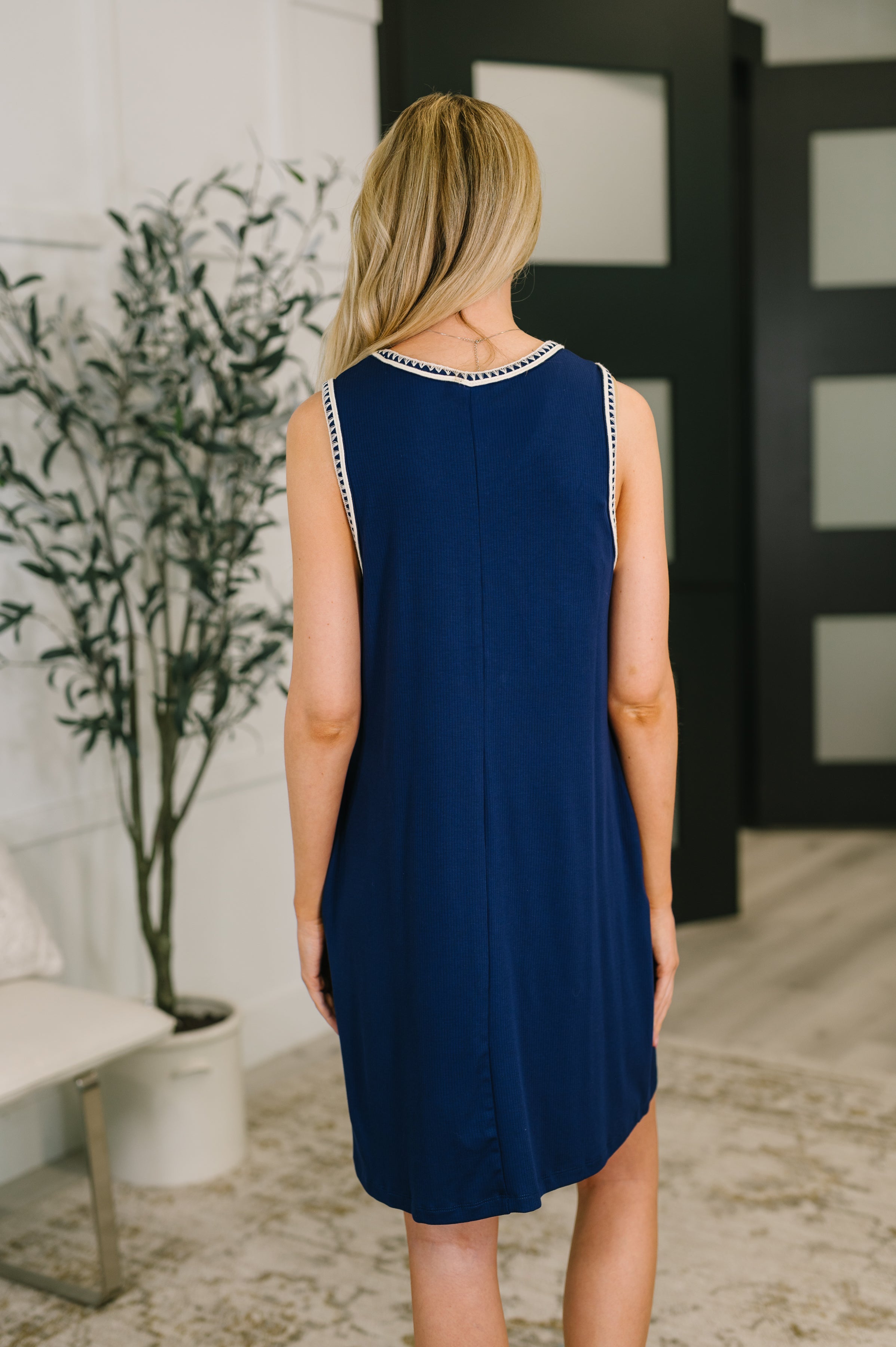 Dear Scarlett Airloom Trim Detail Mini Tank Dress in Navy Womens