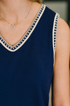 Dear Scarlett Airloom Trim Detail Mini Tank Dress in Navy Womens
