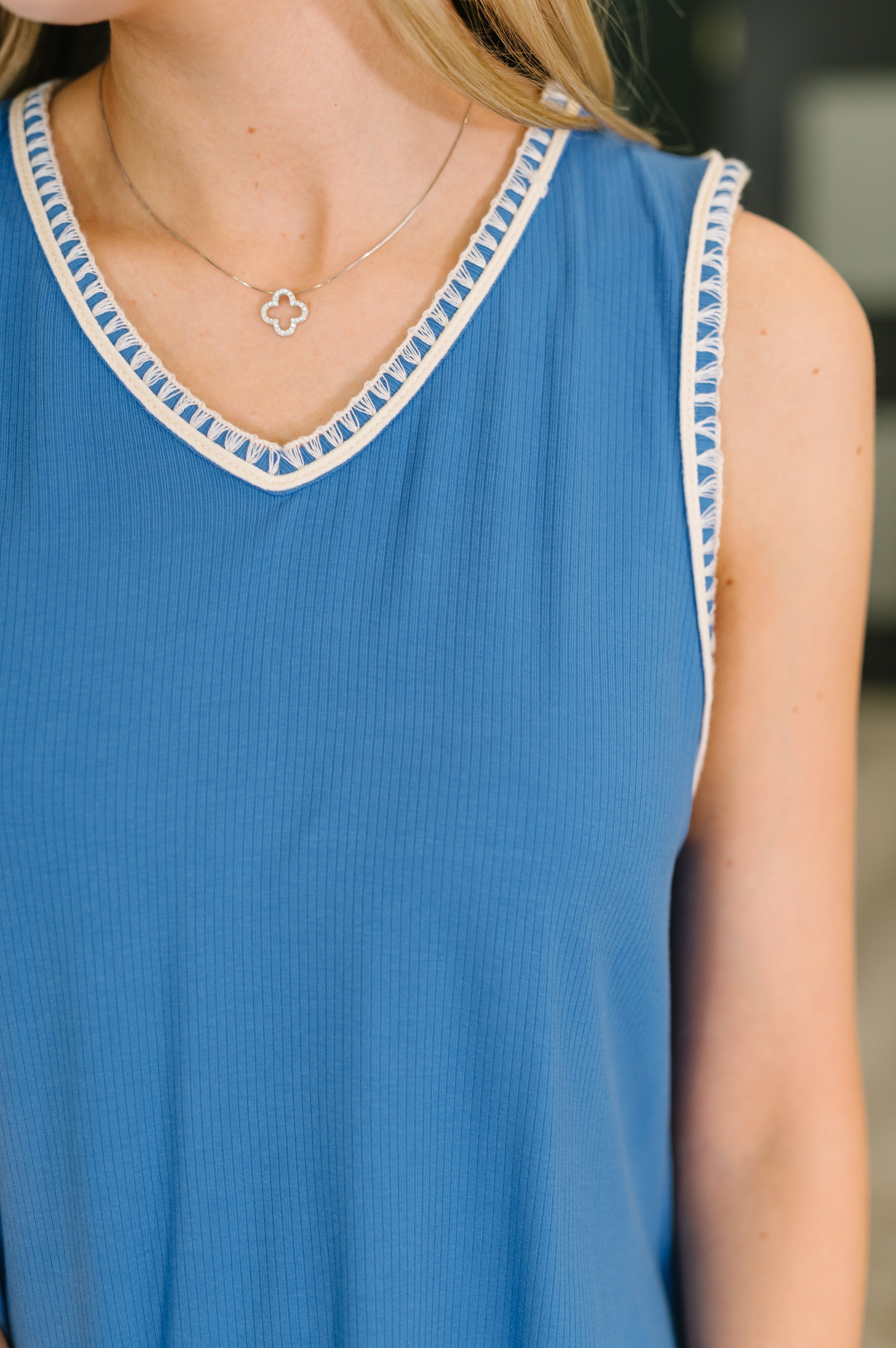 Dear Scarlett Airloom Trim Detail Mini Tank Dress in Ocean Blue Womens