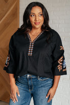 One Eleven North All In Me Embroidered V-Neck Blouse Shirts & Tops