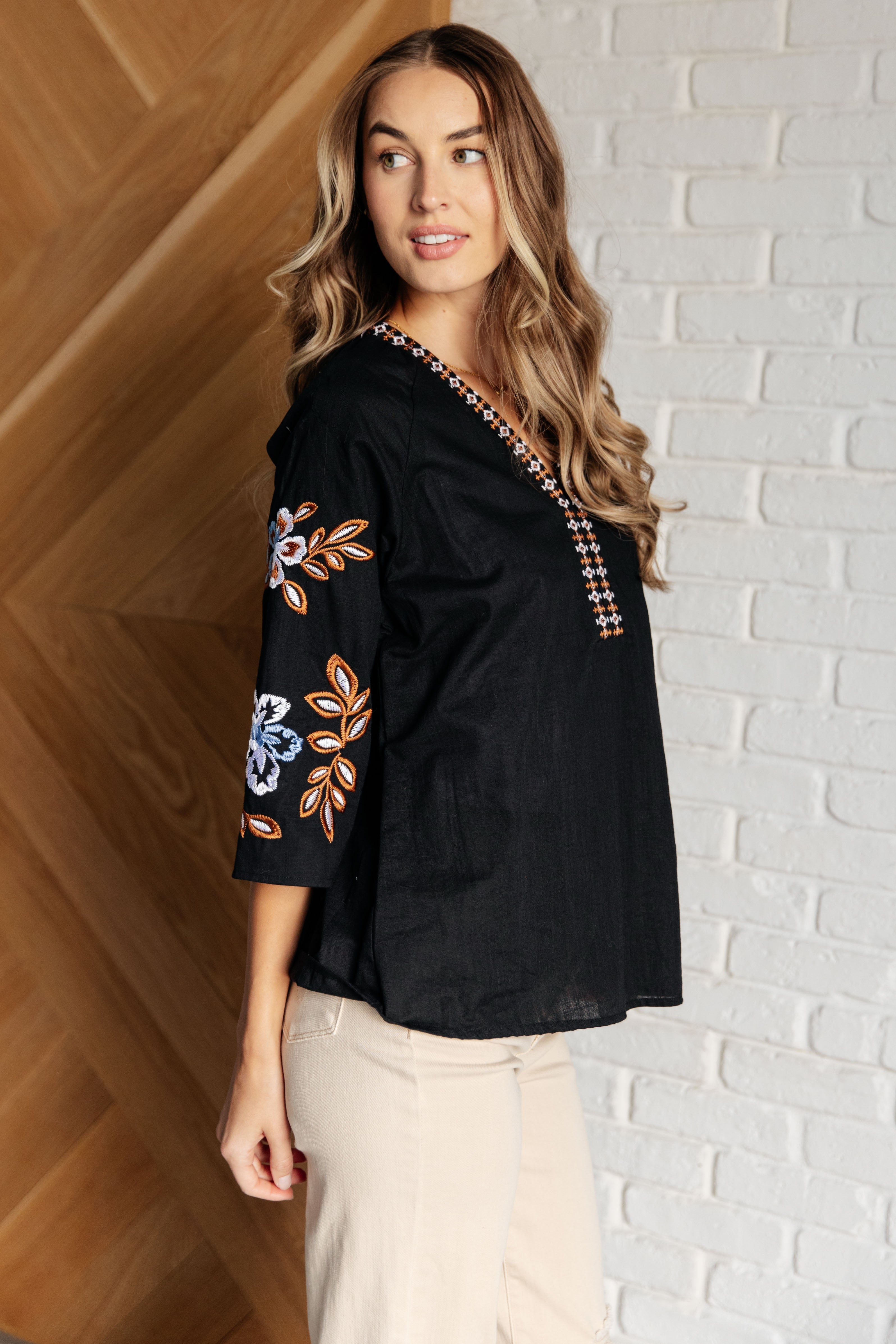 One Eleven North All In Me Embroidered V-Neck Blouse Shirts & Tops