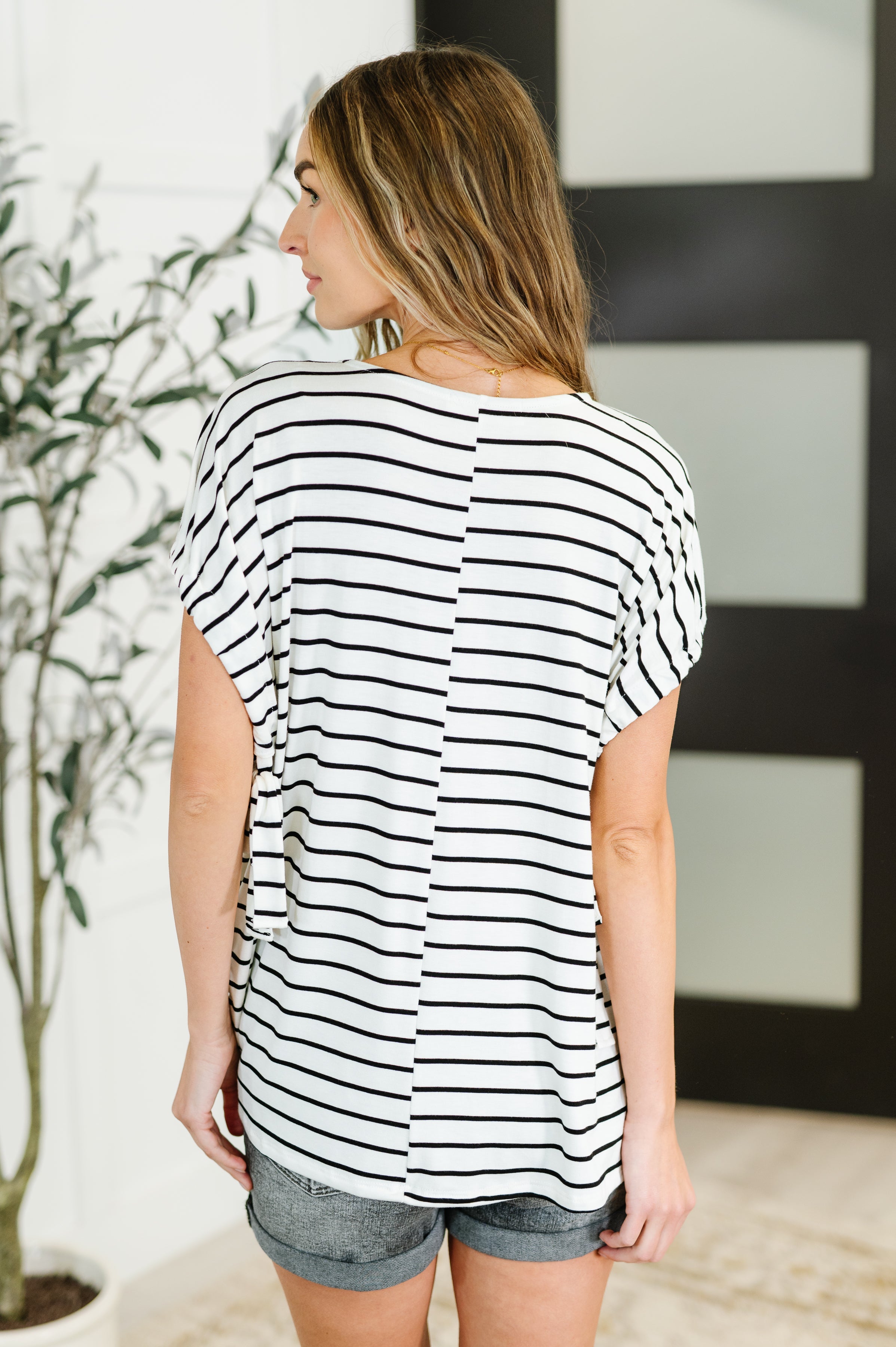 Haptics All Lined Up Dolman Sleeve Top in Black Ivory Womens