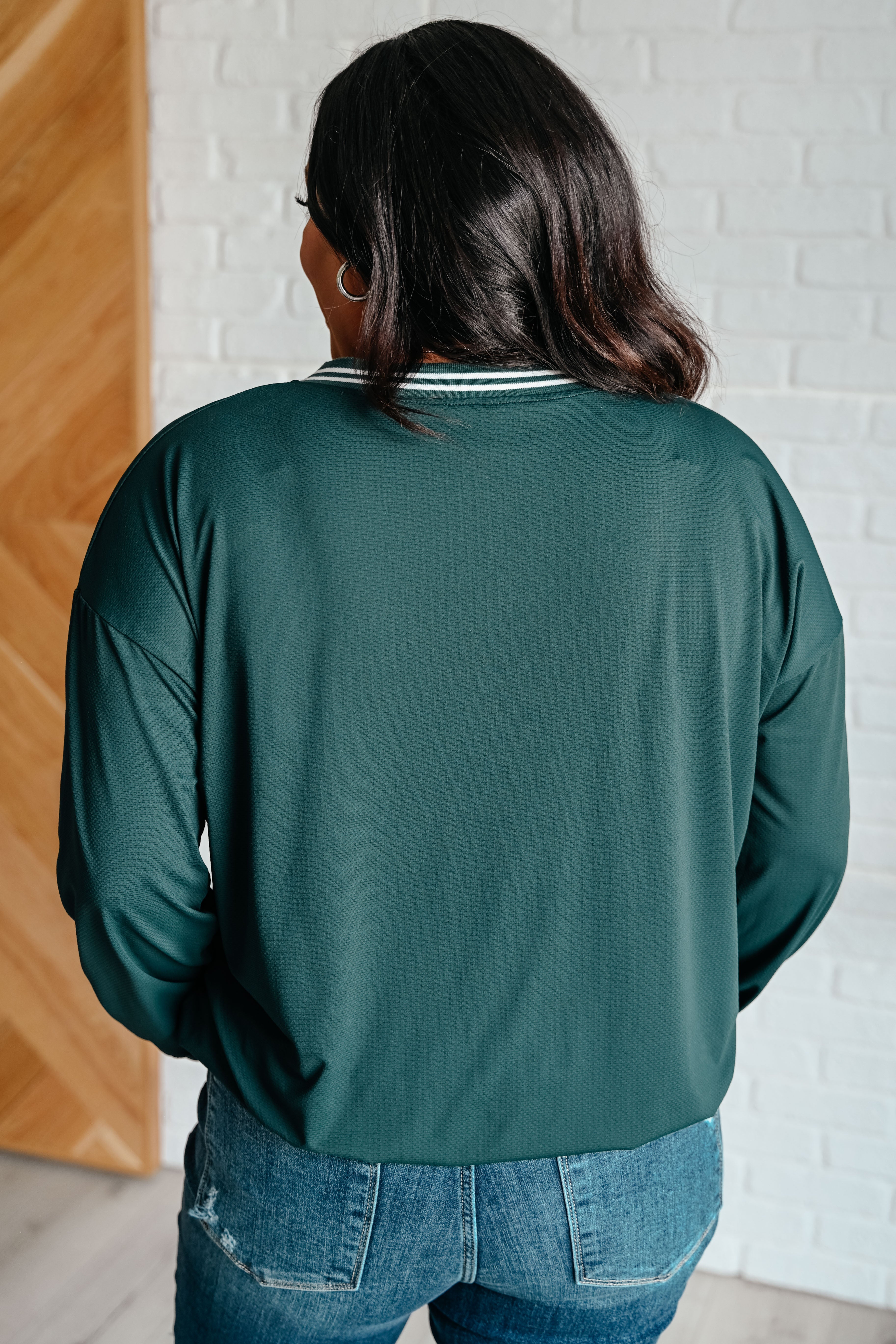 Rae Mode All Out Comfort V-Neck Pullover in Midnight Green Shirts & Tops