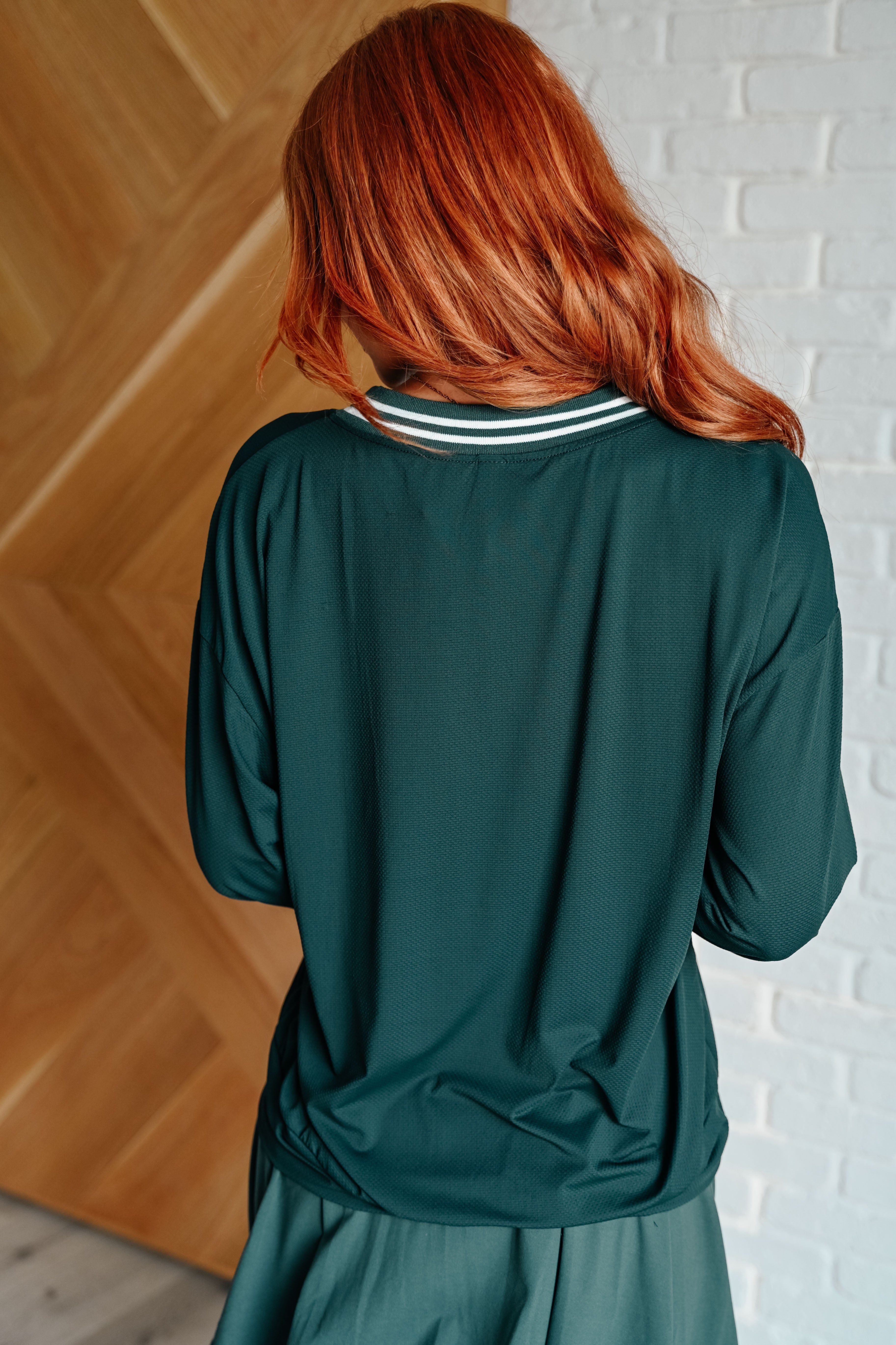 Rae Mode All Out Comfort V-Neck Pullover in Midnight Green Shirts & Tops