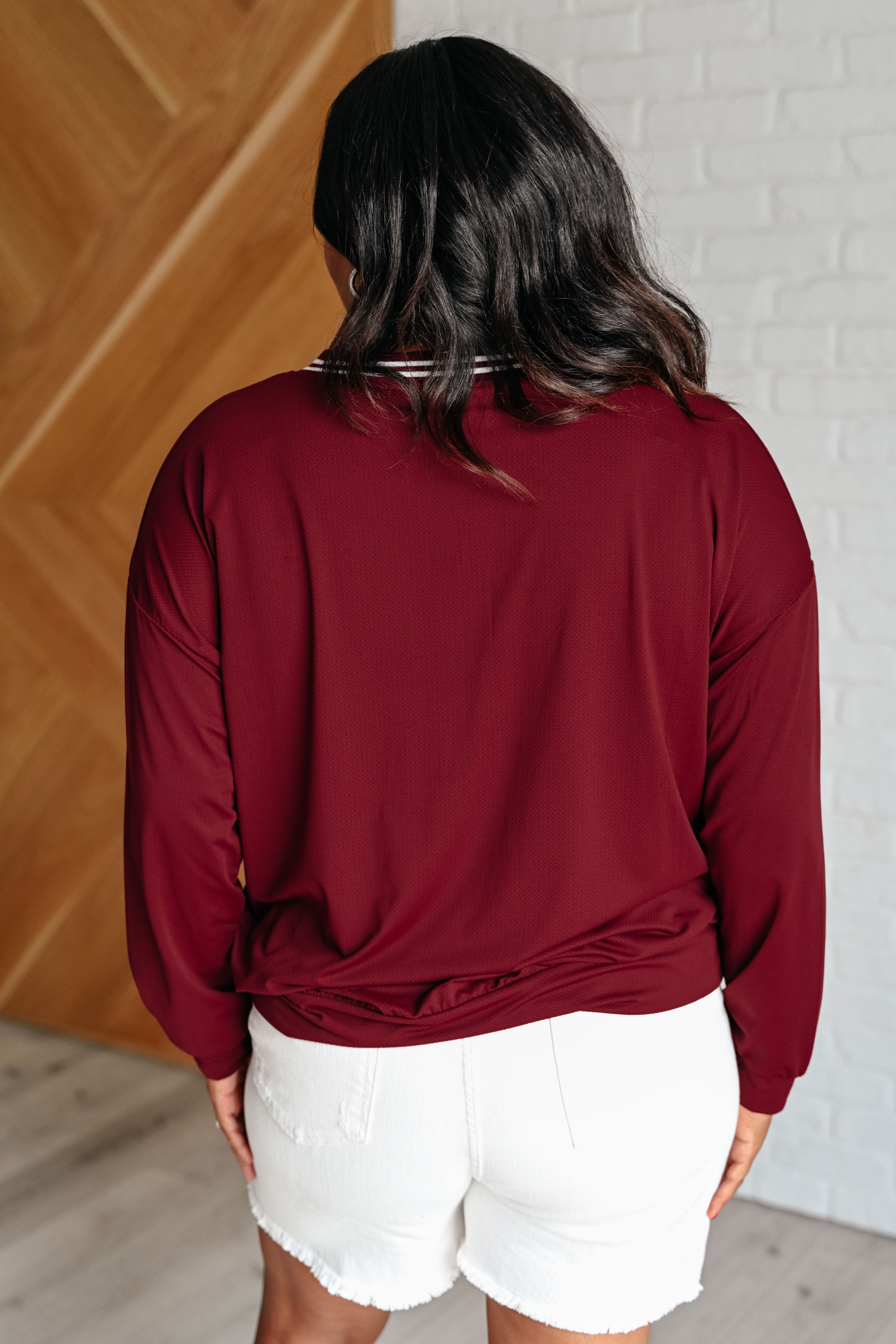 Rae Mode All Out Comfort V-Neck Pullover in Red Merlot Shirts & Tops