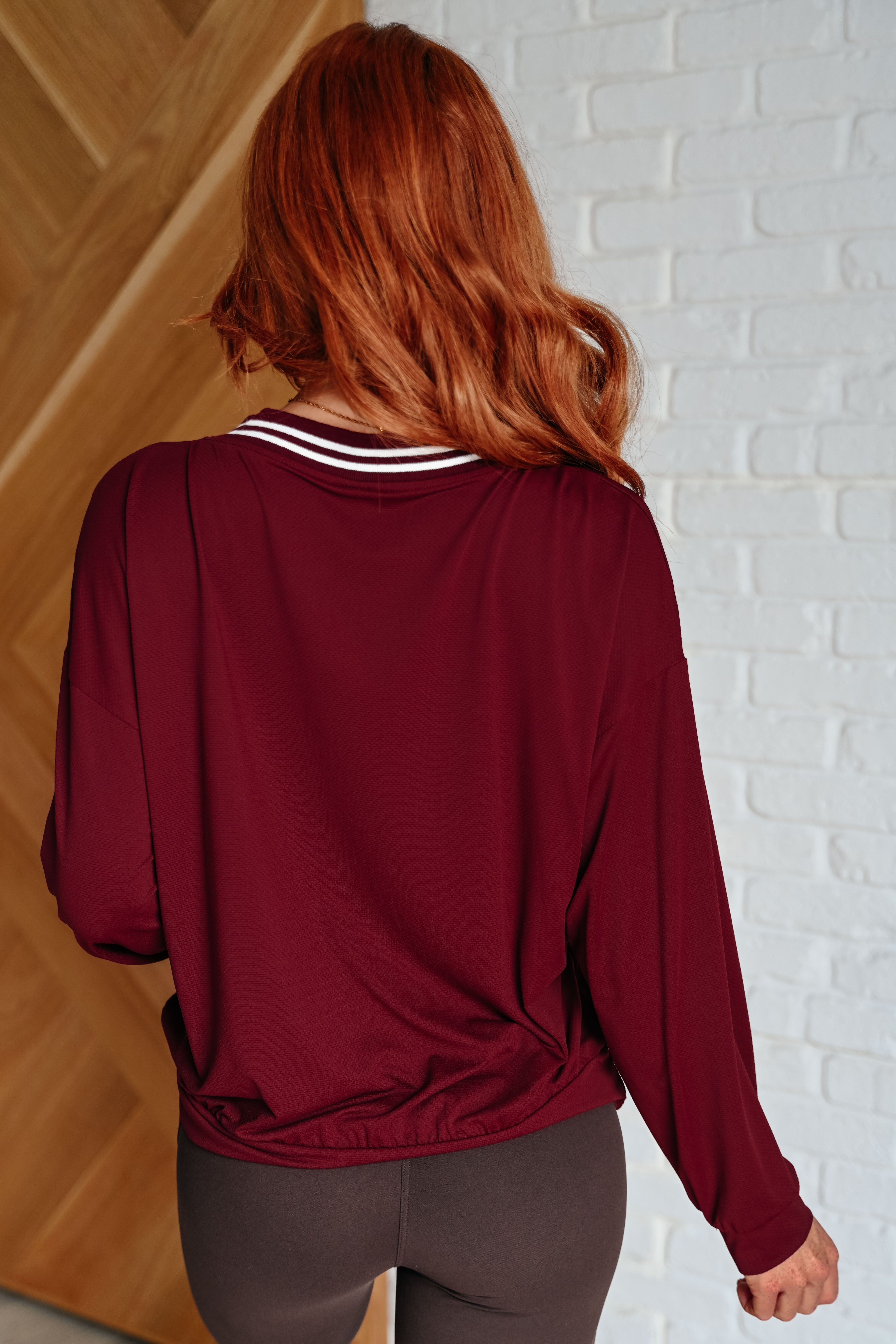 Rae Mode All Out Comfort V-Neck Pullover in Red Merlot Shirts & Tops