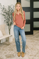 7th Ray All That I Know Split Neck Top in Marsala Womens