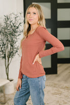 7th Ray All That I Know Split Neck Top in Marsala Womens