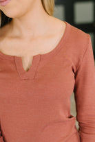 7th Ray All That I Know Split Neck Top in Marsala Womens