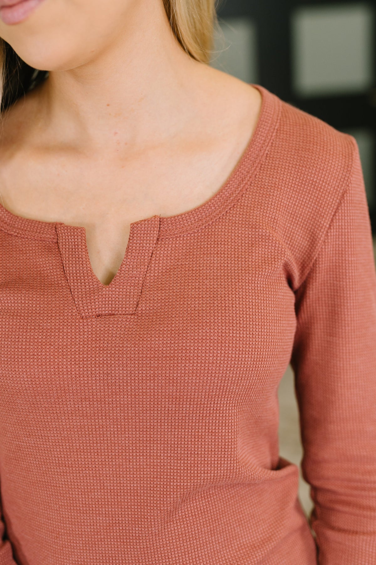7th Ray All That I Know Split Neck Top in Marsala Womens