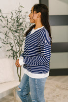Zenana Almost Therapeutic Drop Shoulder Pullover in Navy Womens