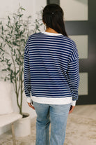 Zenana Almost Therapeutic Drop Shoulder Pullover in Navy Womens