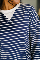 Zenana Almost Therapeutic Drop Shoulder Pullover in Navy Womens